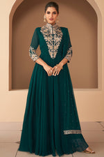 Load image into Gallery viewer, Vartika Singh Luminous Floor Length Georgette Anarkali Suit In Dark Green
