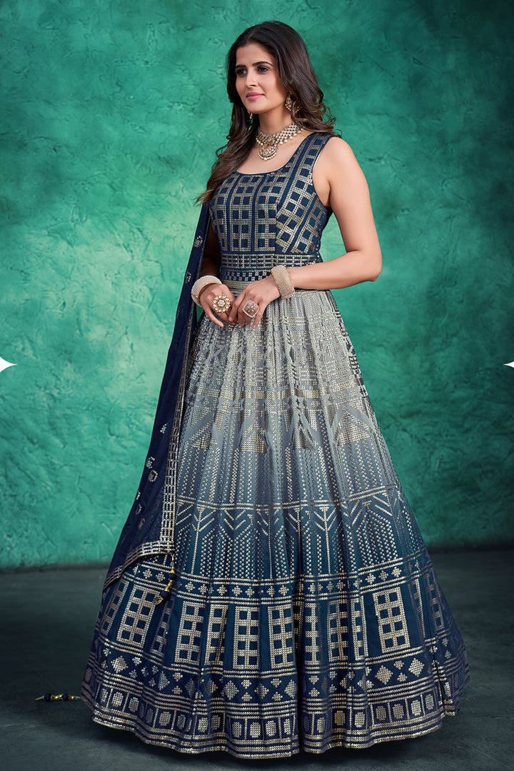 Navy Blue Color Georgette Divine Readymade Gown