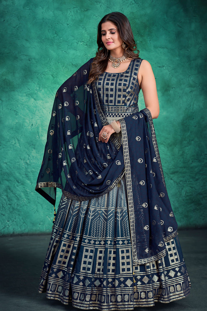 Navy Blue Color Georgette Divine Readymade Gown