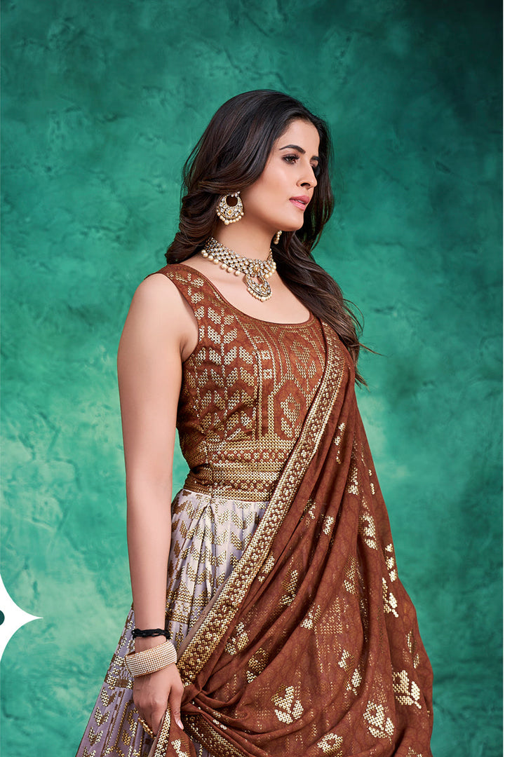 Georgette Coffee Color Mesmeric Readymade Gown
