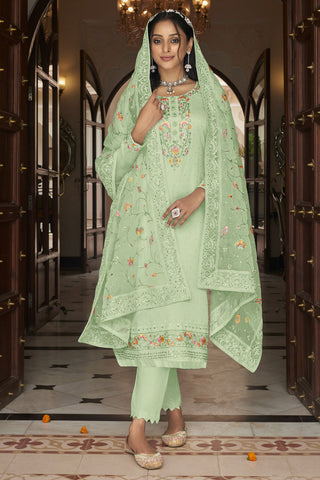 Graceful Festival Wear Embroidered Green Color Georgette Salwar Suit