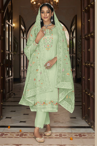 Graceful Festival Wear Embroidered Green Color Georgette Salwar Suit