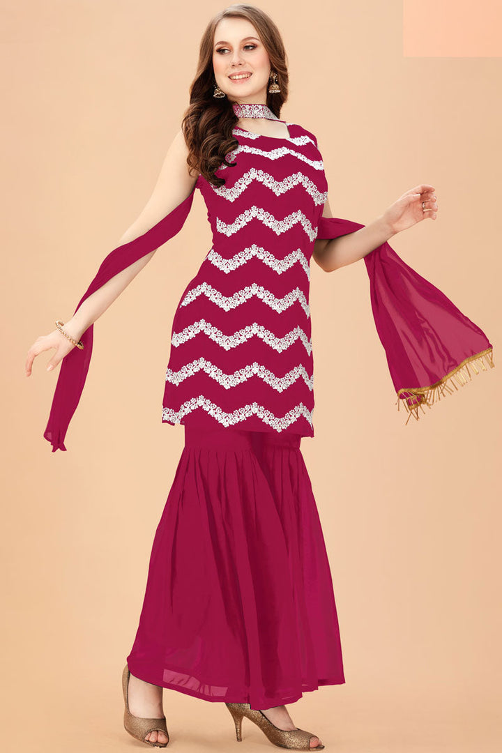 Rani Color Sequins Work Aristocratic Georgette Fabric Sharara Suit