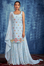Load image into Gallery viewer, Georgette Sequins Work Sharara Suit In Sky Blue Colour
