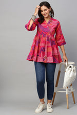 Load image into Gallery viewer, Bewitching Cotton Fabric Casual Look Readymade Short Kurti In Pink Color
