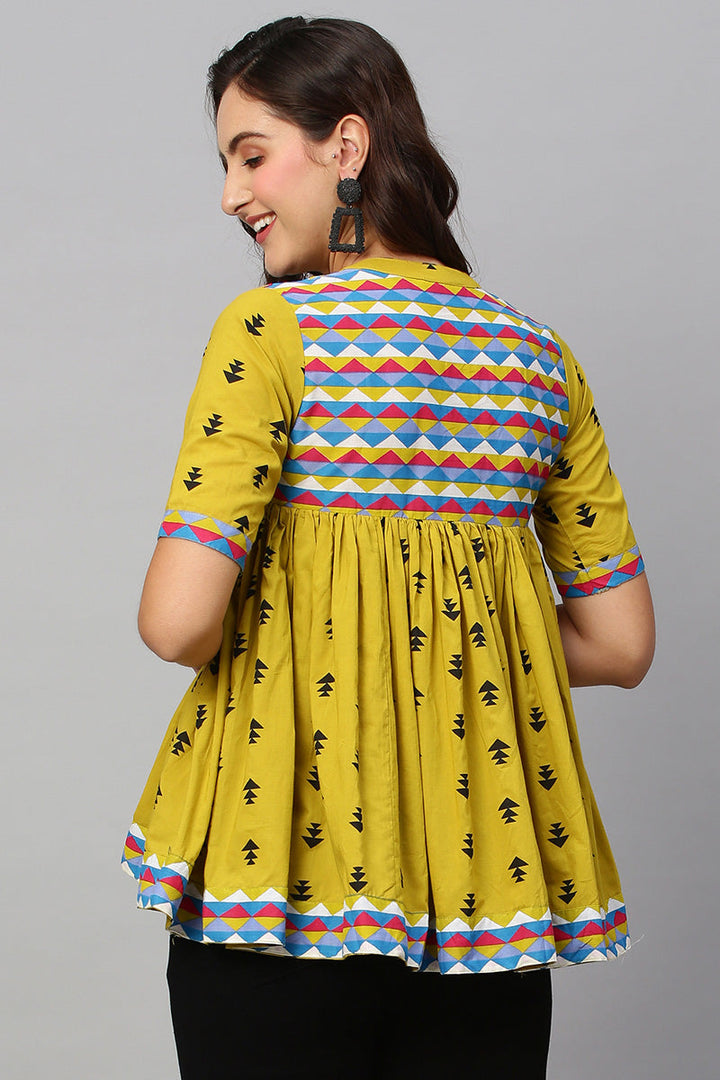 Ingenious Cotton Fabric Mustard Color Casual Look Readymade Short Kurti