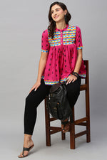 Load image into Gallery viewer, Beguiling Pink Cotton Fabric Casual Look Readymade Short Kurti
