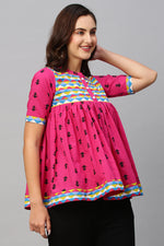 Load image into Gallery viewer, Beguiling Pink Cotton Fabric Casual Look Readymade Short Kurti
