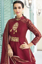 Load image into Gallery viewer, Art Silk Fancy Festive Wear Embroidered Maroon Readymade Anarkali Dress
