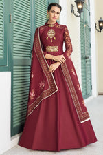 Load image into Gallery viewer, Art Silk Fancy Festive Wear Embroidered Maroon Readymade Anarkali Dress
