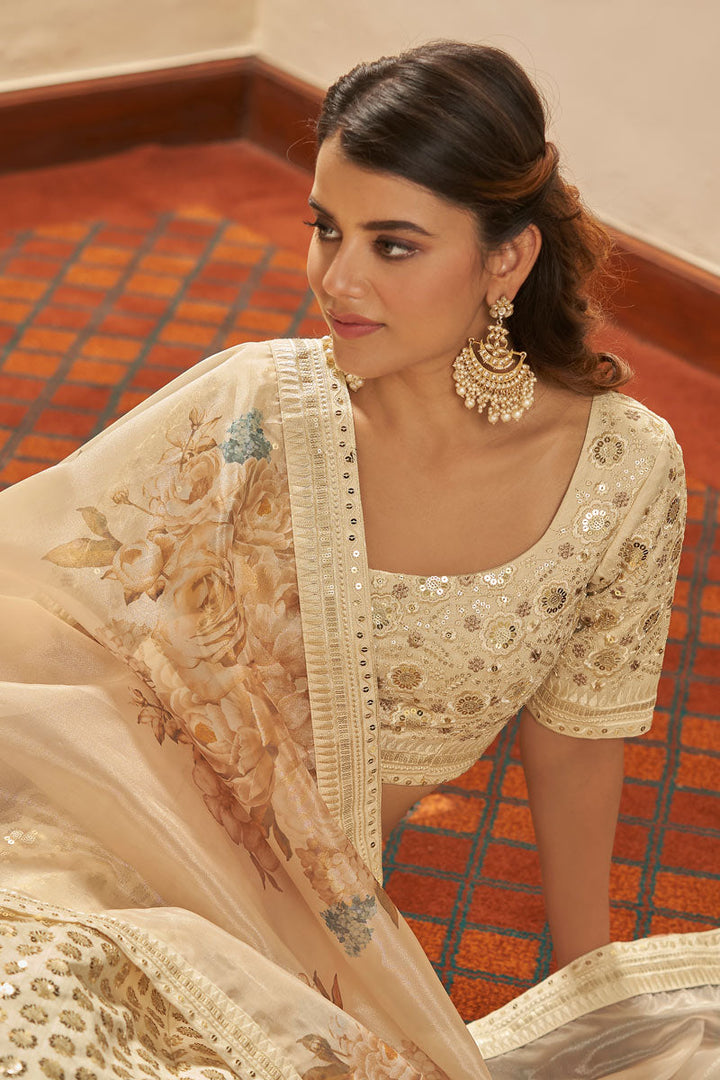 Art Silk Fabric Wedding Wear Sequince Work Lehanga Choli In Beige