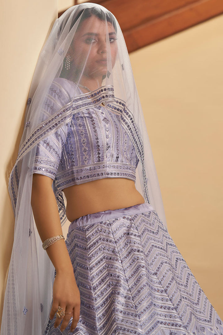 Silk Fabric Lavender Color Sequince Work Lehanga Choli In Wedding Wear
