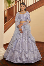 Load image into Gallery viewer, Silk Fabric Lavender Color Sequince Work Lehanga Choli In Wedding Wear
