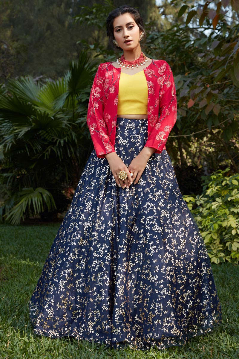 Net Fabric Navy Blue Color Occasion Wear Lehenga Choli