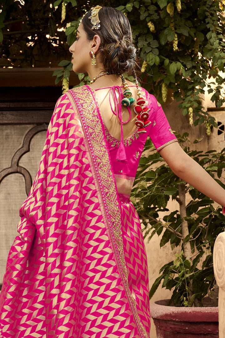 Festive Wear Rani Art Silk Fabric Weaving Work Designer Saree