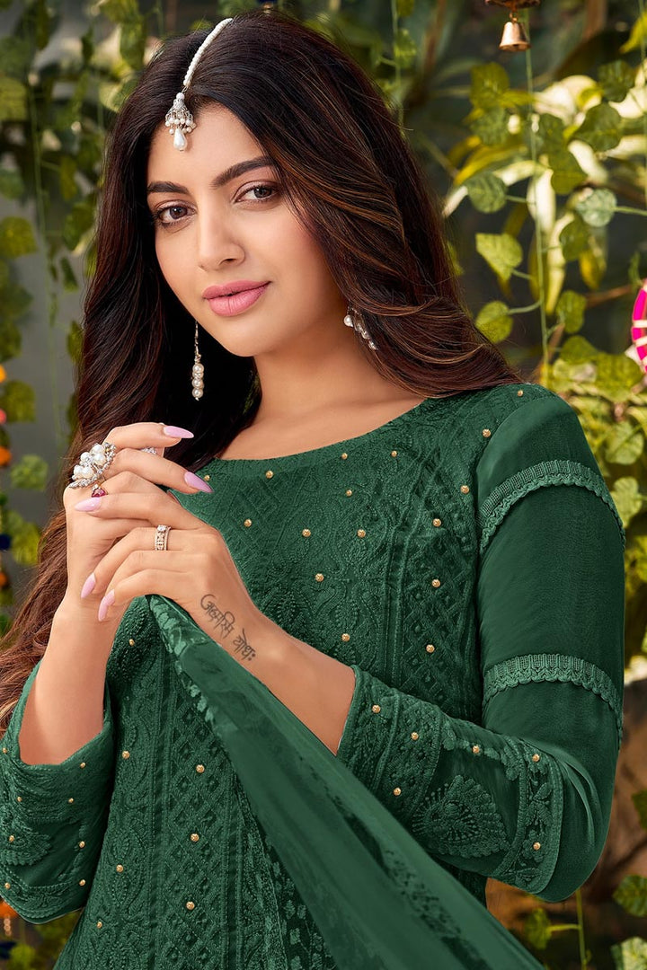 Akanksha Puri Radiant Dark Green Color Georgette Fabric Palazzo Suit