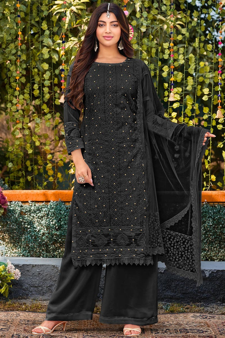 Akanksha Puri Glamorous Georgette Fabric Black Color Palazzo Suit