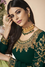Load image into Gallery viewer, Designer Georgette Party Style Dark Green Embroidered Straight Cut Suit