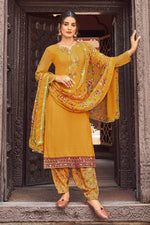Load image into Gallery viewer, Dazzling Crepe Fabric Yellow Color Festival Style Patiala Suit
