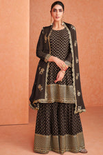 Load image into Gallery viewer, Alluring Embroidered Work Brown Color Georgette Fabric Function Wear Palazzo Suit
