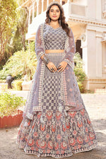 Load image into Gallery viewer, Exquisite Net Fabric Sangeet Wear Grey Color Lehenga
