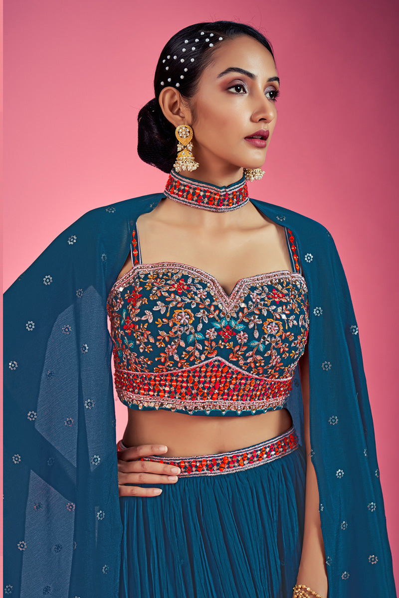 Blue Chinon Trendy Lehenga Choli