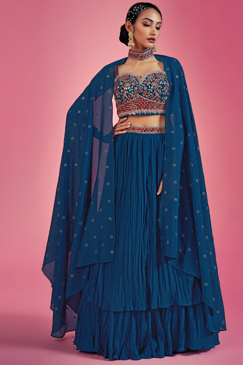 Blue Chinon Trendy Lehenga Choli