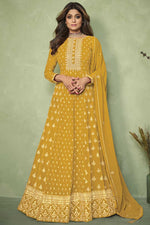 Load image into Gallery viewer, Georgette Fabric Function Wear Embroidered Work Fantastic Anarkali Suit Featuring Shamita Shetty In Yellow Color
