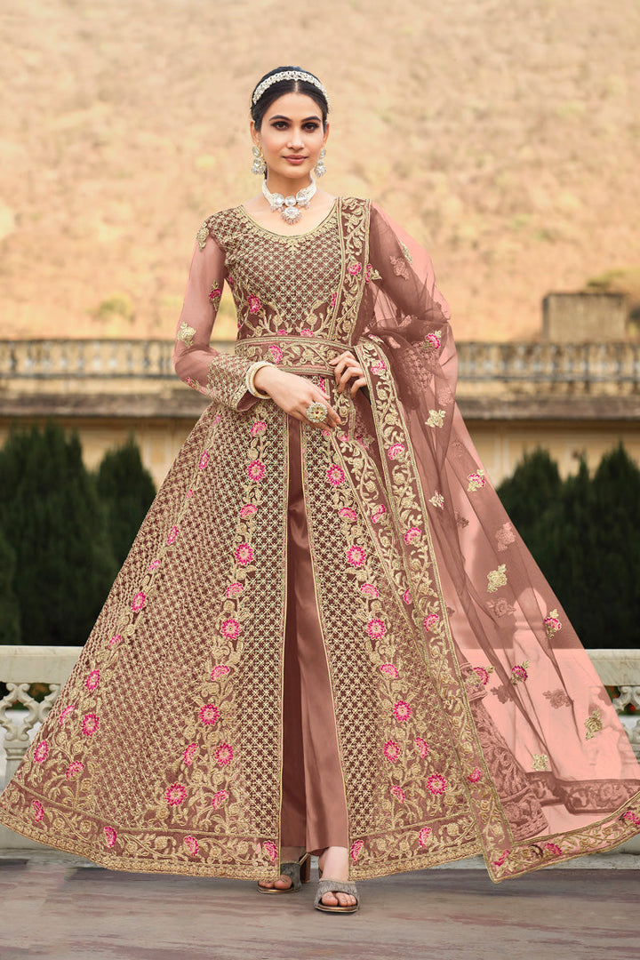 Party Look Special Wine Color Butterfly Net Anarkali Suit