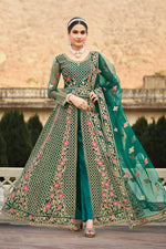 Load image into Gallery viewer, Green Embroidery Work Butterfly Net Anarkali Suit
