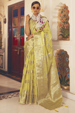 Load image into Gallery viewer, Yellow Color Festival Wear Linen Fabric Charismatic Saree
