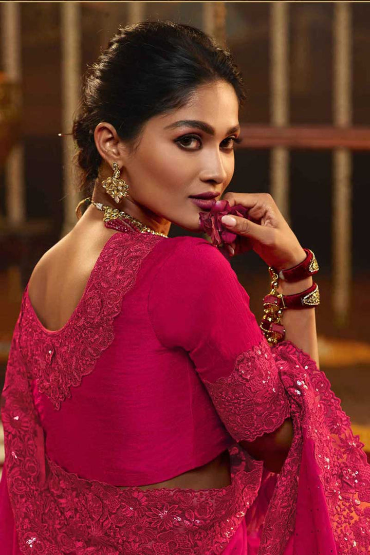 Rani Color Art Silk Fabric Function Wear Pretty Embroidered Saree