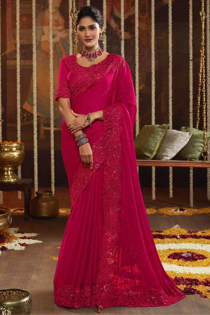 Rani Color Art Silk Fabric Function Wear Pretty Embroidered Saree