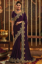 Load image into Gallery viewer, Function Wear Art Silk Fabric Purple Color Soothing Embroidered Saree
