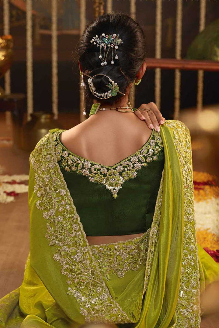 Green Color Art Silk Fabric Function Wear Appealing Embroidered Saree