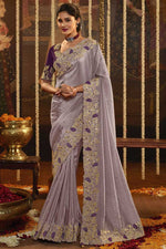 Load image into Gallery viewer, Art Silk Fabric Function Wear Lavender Color Fantastic Embroidered Saree
