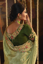 Load image into Gallery viewer, Function Wear Art Silk Fabric Olive Color Ingenious Embroidered Saree
