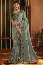 Load image into Gallery viewer, Art Silk Fabric Function Wear Grey Color Delicate Embroidered Saree

