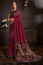 Load image into Gallery viewer, Lycra Fabric Sangeet Wear Maroon Color Sequins Work Saree With Readymade Blouse
