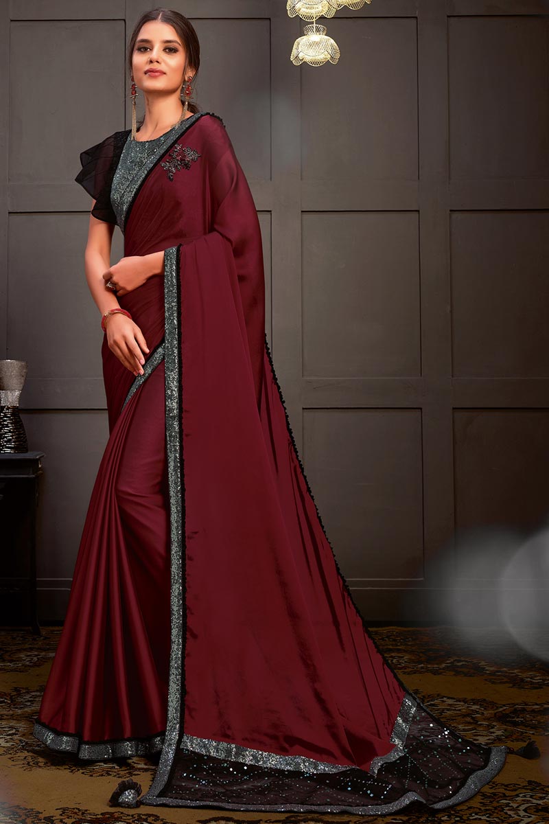 Sangeet Wear Georgette Silk Fabric Sequins Work Saree With Readymade Blouse