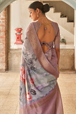 Load image into Gallery viewer, Linen Fabric Lavender Color Ingenious Digital Printed Saree
