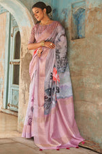 Load image into Gallery viewer, Linen Fabric Lavender Color Ingenious Digital Printed Saree
