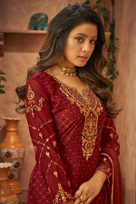 Load image into Gallery viewer, Brasso Fabric Maroon Color Festive Wear Elegant Palazzo Suit
