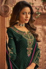 Load image into Gallery viewer, Dark Green Color Brasso Fabric Festive Wear Vintage Palazzo Suit
