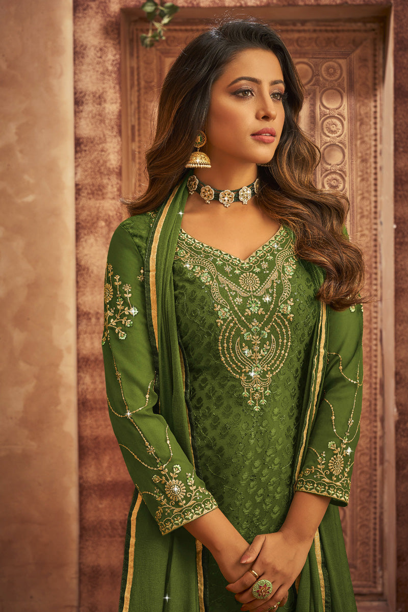 Green Color Brasso Fabric Alluring Festive Wear Palazzo Suit | Buy Online India