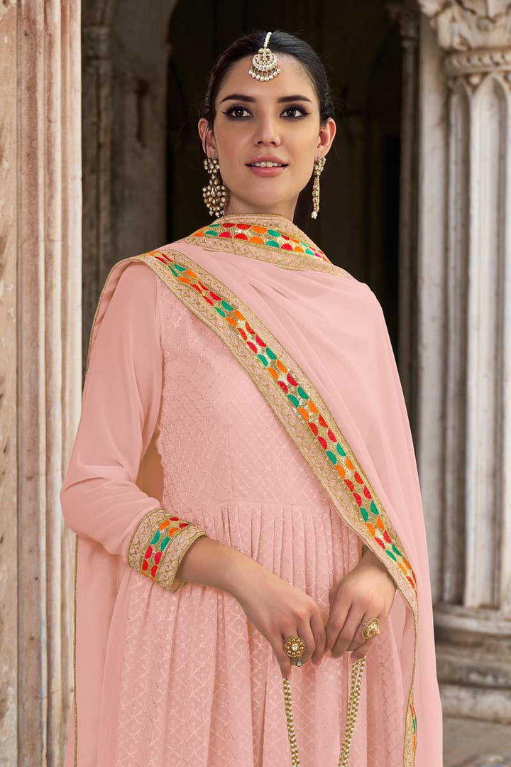 Stunning Pink Color Georgette Fabric Embroidered Anarkali Suit