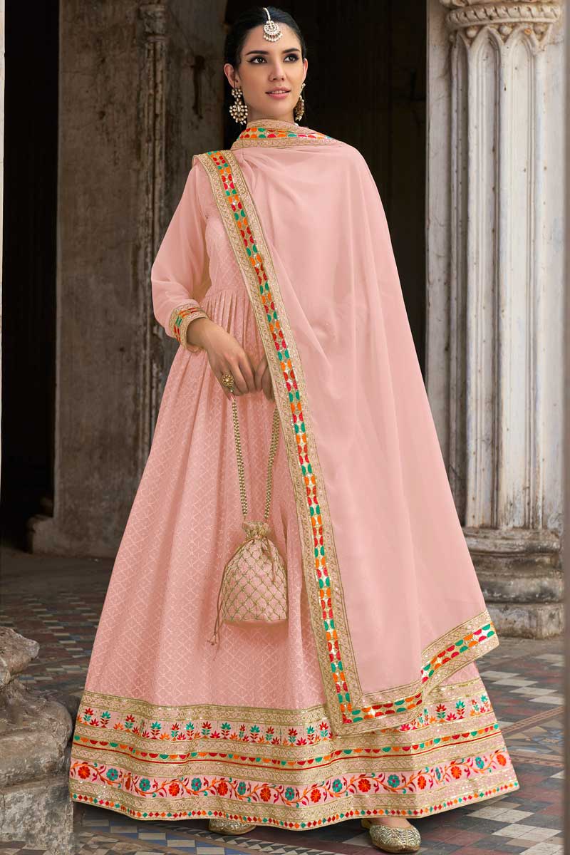 Stunning Pink Color Georgette Fabric Embroidered Anarkali Suit