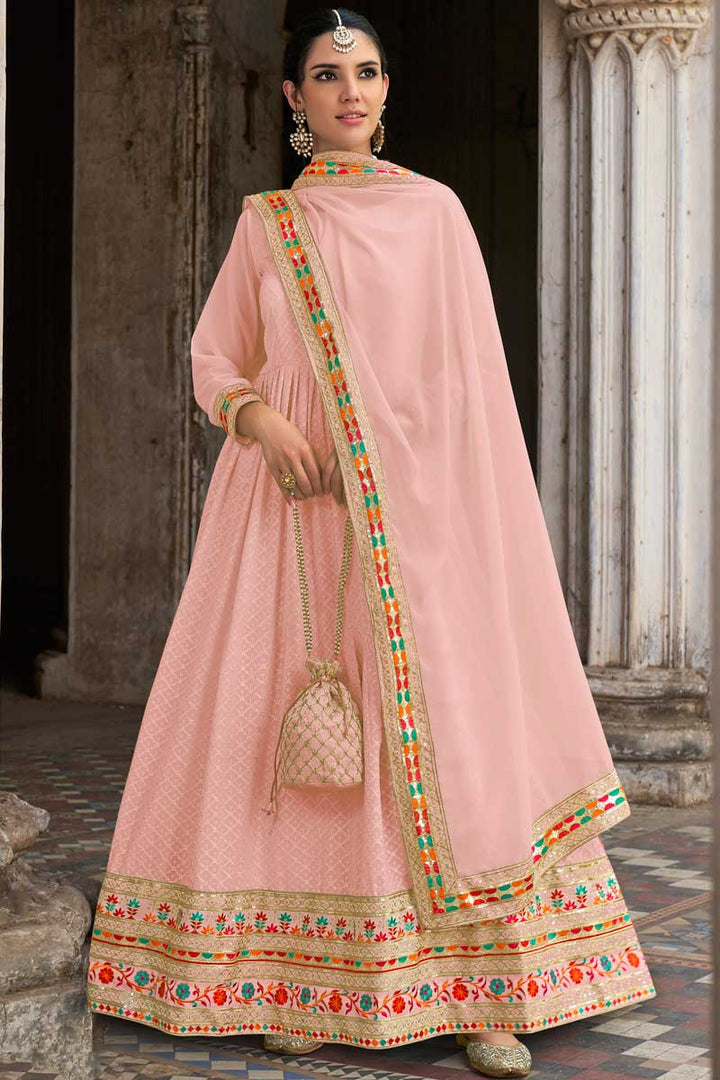 Stunning Pink Color Georgette Fabric Embroidered Anarkali Suit