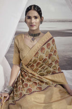 Load image into Gallery viewer, Festive Wear Art Silk Fabric Radiant Cream Color Printed Saree
