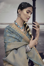 Load image into Gallery viewer, Festive Wear Art Silk Fabric Grey Color Engaging Printed Saree

